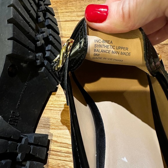 INC Brea Women’s Black Patent Leather Gold Chain Chunky Lug Sole Loafers - Picture 6 of 13